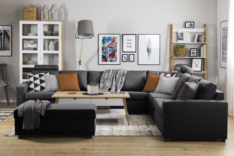 Crazy 7-seters Vendbar L-formet XX-Large Hjørnesofa i Stoff - Mørk grå - Møbler - Sofaer - Hjørnesofaer