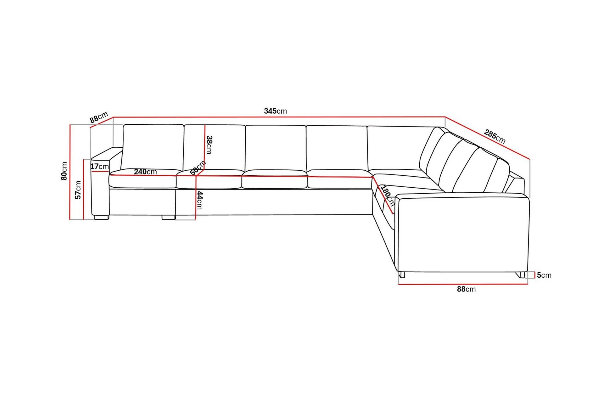 Crazy 7-seters Vendbar L-formet XX-Large Hjørnesofa i Stoff - Mørk grå - Møbler - Sofaer - Hjørnesofaer