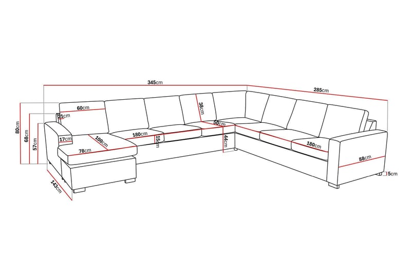 Crazy 7-seters Vendbar U-formet XX-Large Hjørnesofa med Divan i Kunstlær - Svart - Møbler - Sofaer - Hjørnesofaer - Hjørnesofa med divan