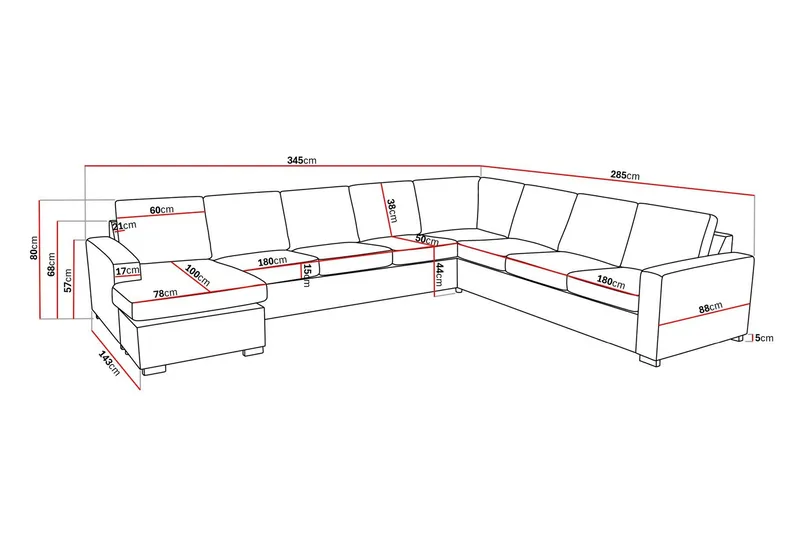 Crazy 7-seters Vendbar U-formet XX-Large Hjørnesofa med Divan i Kunstlær - Svart - Møbler - Sofaer - Hjørnesofaer - Hjørnesofa med divan