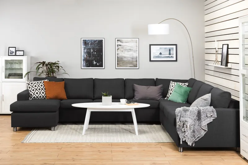Crazy 7-seters Vendbar U-formet XX-Large Hjørnesofa med Divan i Stoff - Antrasitt - Møbler - Sofaer - Hjørnesofaer - Hjørnesofa med divan