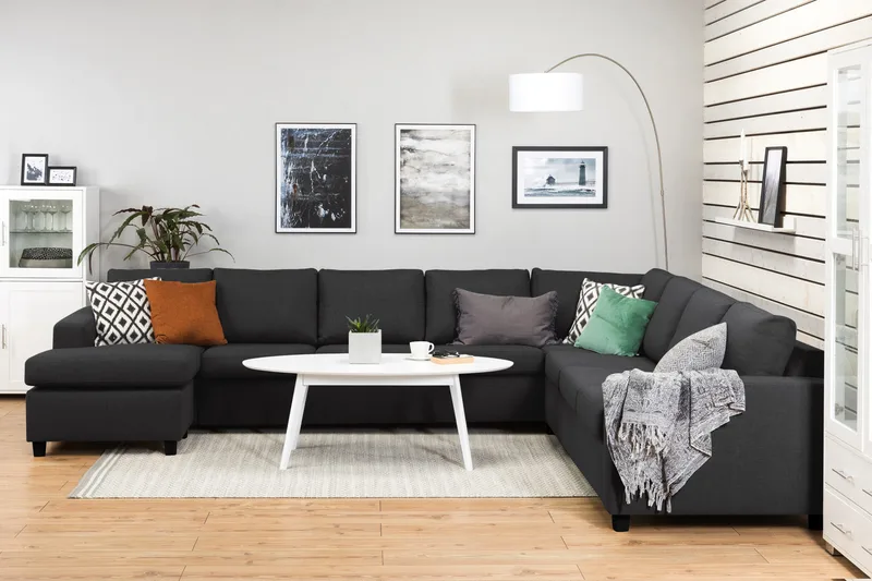 Crazy 7-seters Vendbar U-formet XX-Large Hjørnesofa med Divan i Stoff - Antrasitt - Møbler - Sofaer - Hjørnesofaer - Hjørnesofa med divan