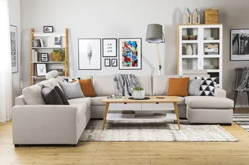 Crazy 7-seters Vendbar U-formet XX-Large Hjørnesofa med Divan i Stoff - Beige - Møbler - Sofaer - Hjørnesofaer - Hjørnesofa med divan