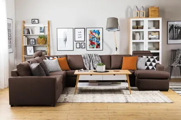 Crazy 7-seters Vendbar U-formet XX-Large Hjørnesofa med Divan i Stoff - Brun - Møbler - Sofaer - Hjørnesofaer - Hjørnesofa med divan