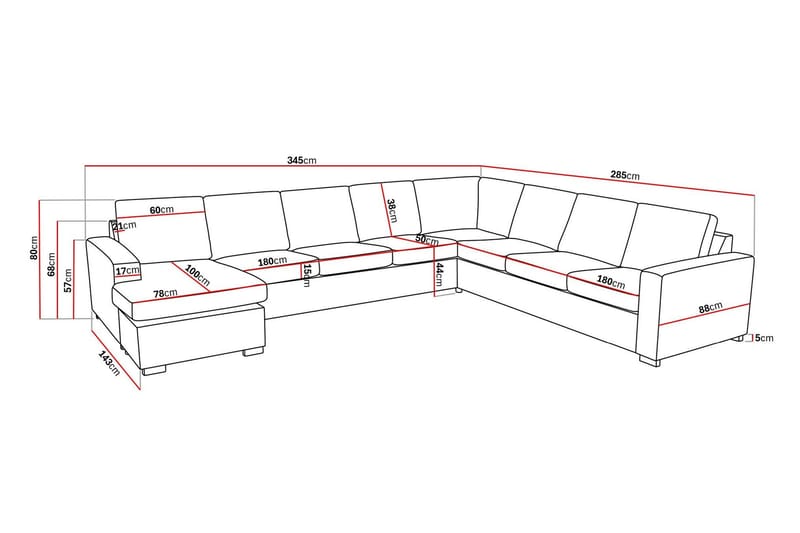 Crazy 7-seters Vendbar U-formet XX-Large Hjørnesofa med Divan i Stoff - Brun - Møbler - Sofaer - Hjørnesofaer - Hjørnesofa med divan