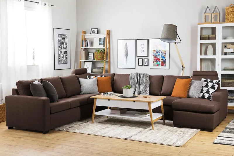 Crazy 7-seters Vendbar U-formet XX-Large Hjørnesofa med Divan i Stoff - Brun - Møbler - Sofaer - Hjørnesofaer - Hjørnesofa med divan