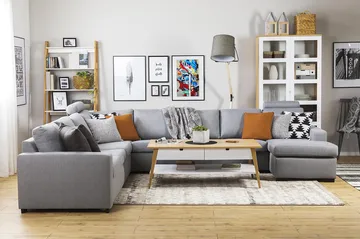 Crazy 7-seters Vendbar U-formet XX-Large Hj ørnesofa med Divan i Stoff - Grå - Møbler - Sofaer - Hjørnesofaer - Hjørnesofa med divan