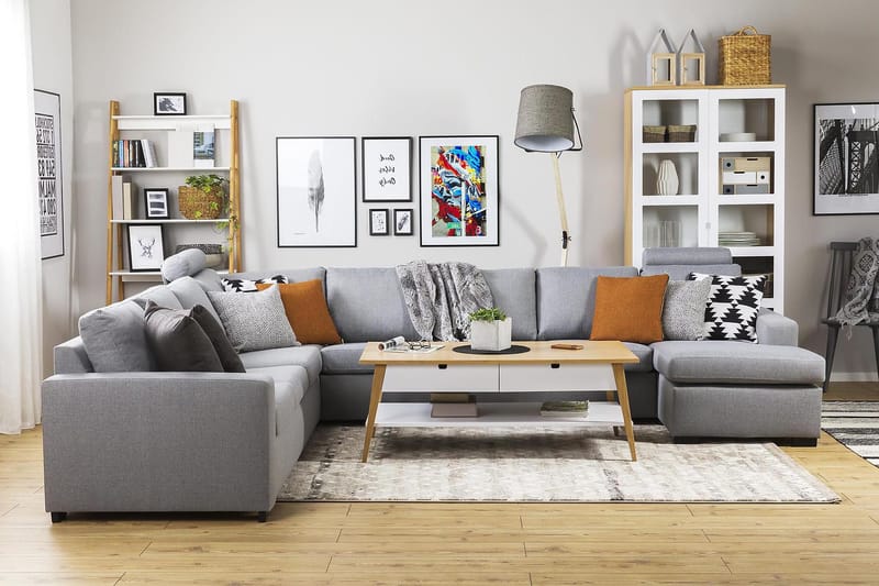 Crazy 7-seters Vendbar U-formet XX-Large Hjørnesofa med Divan i Stoff - Grå - Møbler - Sofaer - Hjørnesofaer - Hjørnesofa med divan