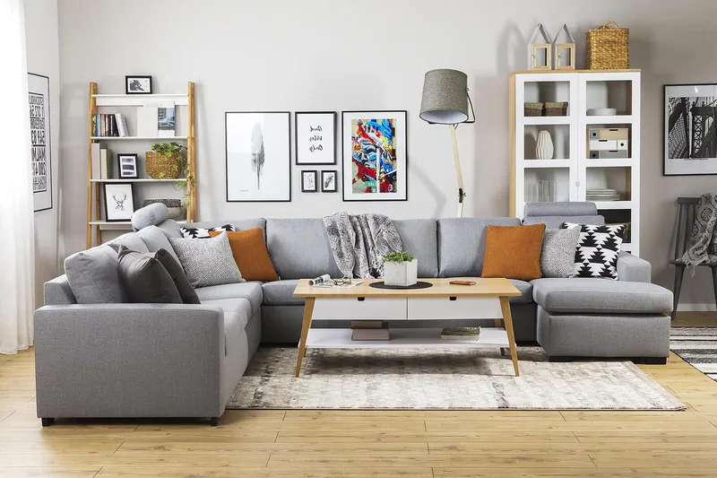 Crazy 7-seters Vendbar U-formet XX-Large Hjørnesofa med Divan i Stoff - Grå - Møbler - Sofaer - Hjørnesofaer - Hjørnesofa med divan