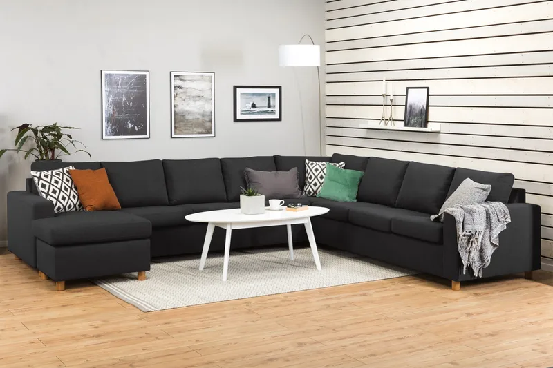 Crazy 7-seters Vendbar U-formet XX-Large Hjørnesofa med Divan i Stoff - Mørk grå / Antrasitt - Møbler - Sofaer - Hjørnesofaer - Hjørnesofa med divan