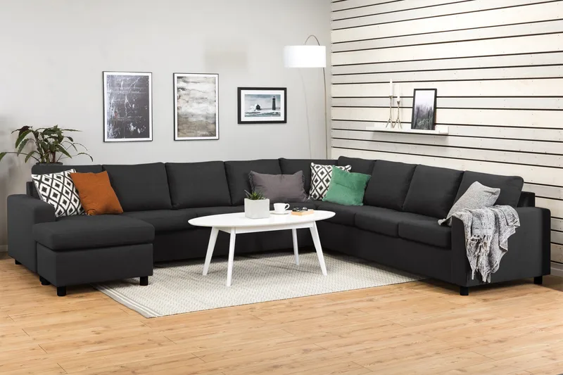 Crazy 7-seters Vendbar U-formet XX-Large Hjørnesofa med Divan i Stoff - Mørk grå / Antrasitt - Møbler - Sofaer - Hjørnesofaer - Hjørnesofa med divan