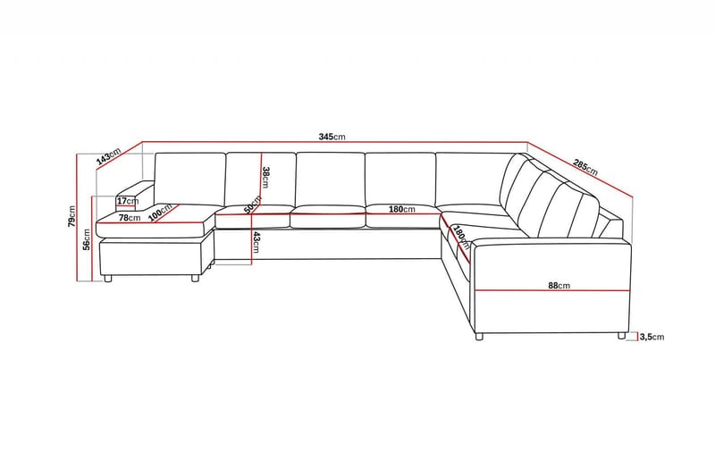 Crazy 7-seters Vendbar U-formet XX-Large Hjørnesofa med Divan i Stoff - Mørk grå / Antrasitt - Møbler - Sofaer - Hjørnesofaer - Hjørnesofa med divan