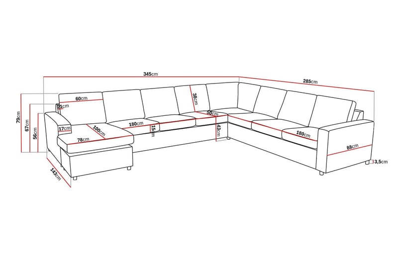 Crazy 7-seters Vendbar U-formet XX-Large Hjørnesofa med Divan i Stoff - Mørk grå / Antrasitt - Møbler - Sofaer - Hjørnesofaer - Hjørnesofa med divan