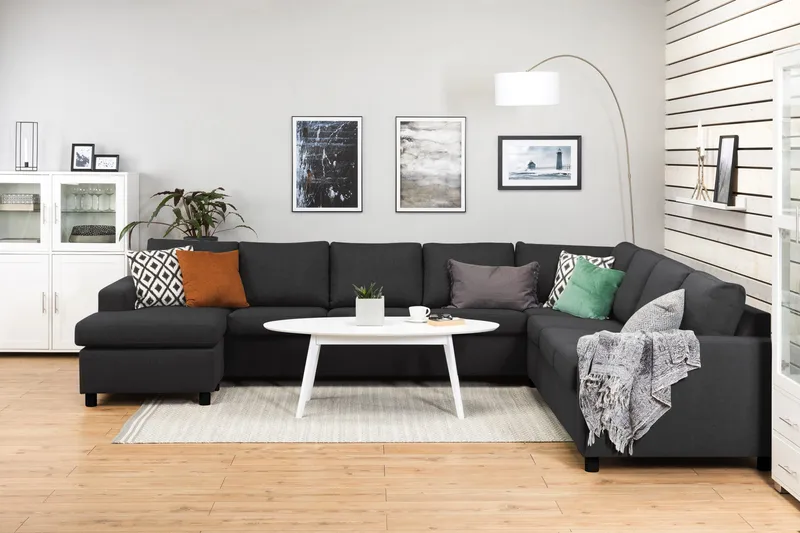 Crazy 7-seters Vendbar U-formet XX-Large Hjørnesofa med Divan i Stoff - Mørk grå / Antrasitt - Møbler - Sofaer - Hjørnesofaer - Hjørnesofa med divan