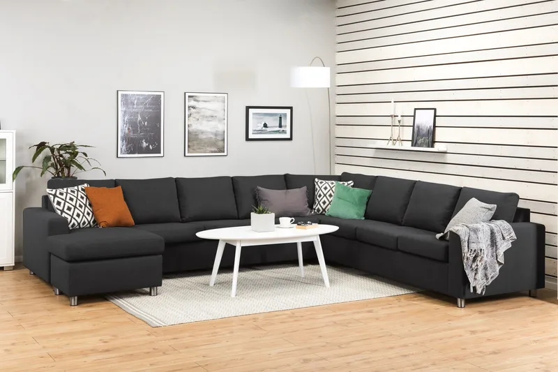 Crazy 7-seters Vendbar U-formet XX-Large Hjørnesofa med Divan i Stoff - Mørk grå / Antrasitt - Møbler - Sofaer - Hjørnesofaer - Hjørnesofa med divan