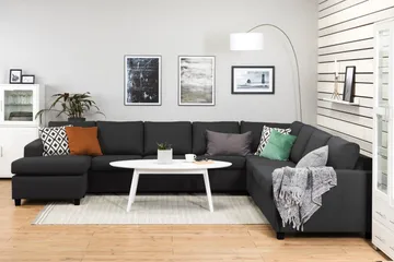 Crazy 7-seters Vendbar U-formet XX-Large Hjørnesofa med Divan i Stoff - Mørk grå / Antrasitt - Møbler - Sofaer - Hjørnesofaer - Hjørnesofa med divan