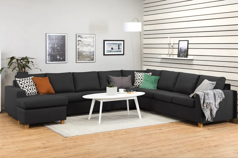 Crazy 7-seters Vendbar U-formet XX-Large Hjørnesofa med Divan i Stoff - Mørk grå / Antrasitt - Møbler - Sofaer - Hjørnesofaer - Hjørnesofa med divan
