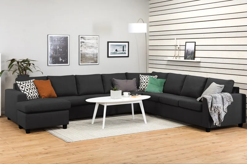 Crazy 7-seters Vendbar U-formet XX-Large Hjørnesofa med Divan i Stoff - Mørk grå / Antrasitt - Møbler - Sofaer - Hjørnesofaer - Hjørnesofa med divan