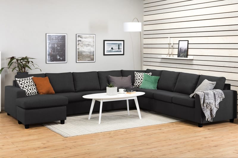 Crazy 7-seters Vendbar U-formet XX-Large Hjørnesofa med Divan i Stoff - Mørk grå / Antrasitt - Møbler - Sofaer - Hjørnesofaer - Hjørnesofa med divan