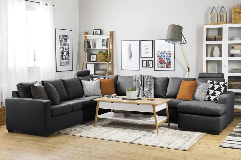 Crazy 7-seters Vendbar U-formet XX-Large Hjørnesofa med Divan i Stoff - Mørkegrå - Møbler - Sofaer - Hjørnesofaer - Hjørnesofa med divan