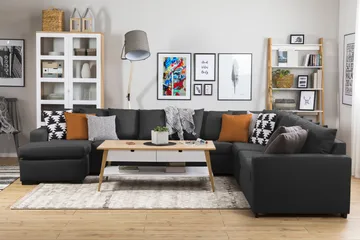 Crazy 7-seters Venstrevendt U-formet XX-Large Hjørnesofa med Divan i Stoff - Antrasitt - Møbler - Sofaer - Hjørnesofaer - Hjørnesofa med divan