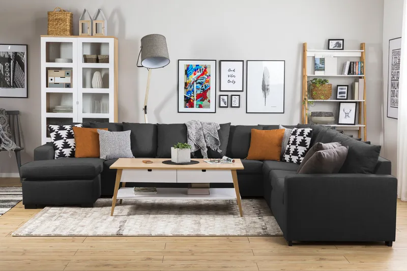 Crazy 7-seters Venstrevendt U-formet XX-Large Hjørnesofa med Divan i Stoff - Antrasitt - Møbler - Sofaer - Hjørnesofaer - Hjørnesofa med divan