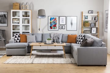 Crazy 7-seters Venstrevendt U-formet XX-Large Hjørnesofa med Divan i Stoff - Grå - Møbler - Sofaer - Hjørnesofaer - Hjørnesofa med divan