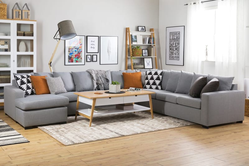 Crazy 7-seters Venstrevendt U-formet XX-Large Hjørnesofa med Divan i Stoff - Grå - Møbler - Sofaer - Hjørnesofaer - Hjørnesofa med divan
