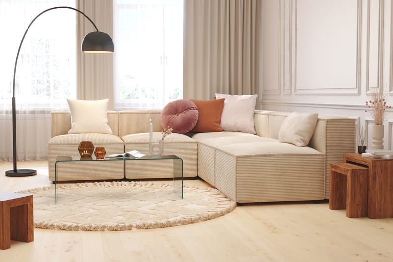 Cubo 5-seters L-formet Dyp Modulhjørnesofa i Manchester - Beige - Møbler - Sofaer - Hjørnesofaer
