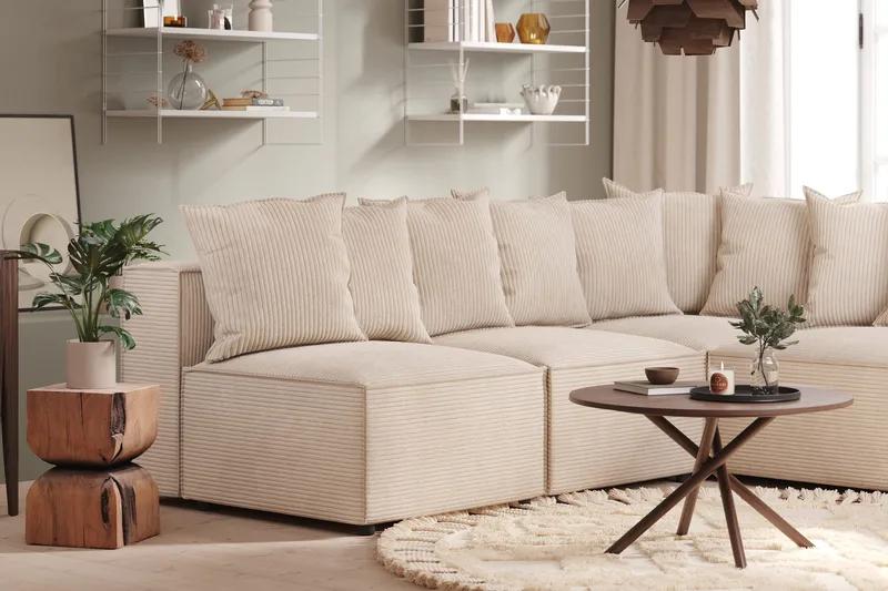 Cubo 5-seters L-formet Dyp Modulhjørnesofa i Manchester - Beige - Møbler - Sofaer - Hjørnesofaer