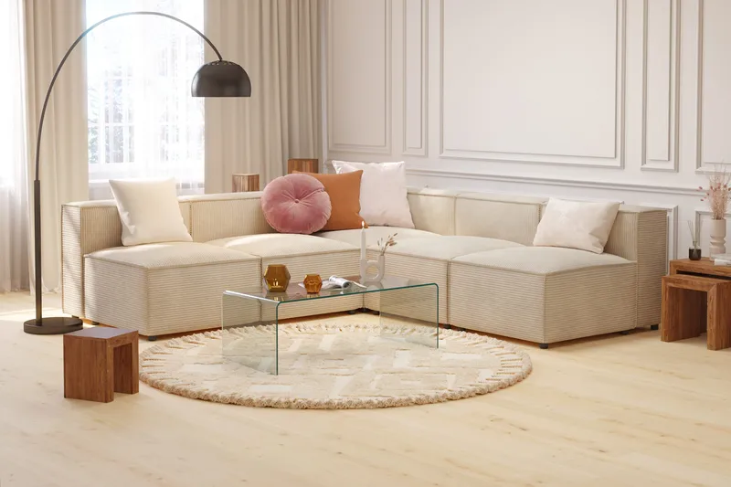 Cubo 5-seters L-formet Dyp Modulhjørnesofa i Manchester - Beige - Møbler - Sofaer - Hjørnesofaer