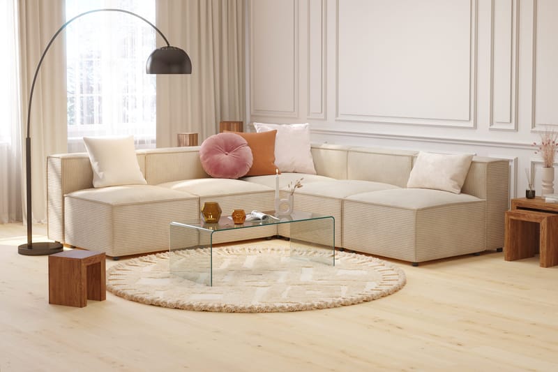 Cubo 5-seters L-formet Dyp Modulhjørnesofa i Manchester - Beige - Møbler - Sofaer - Hjørnesofaer
