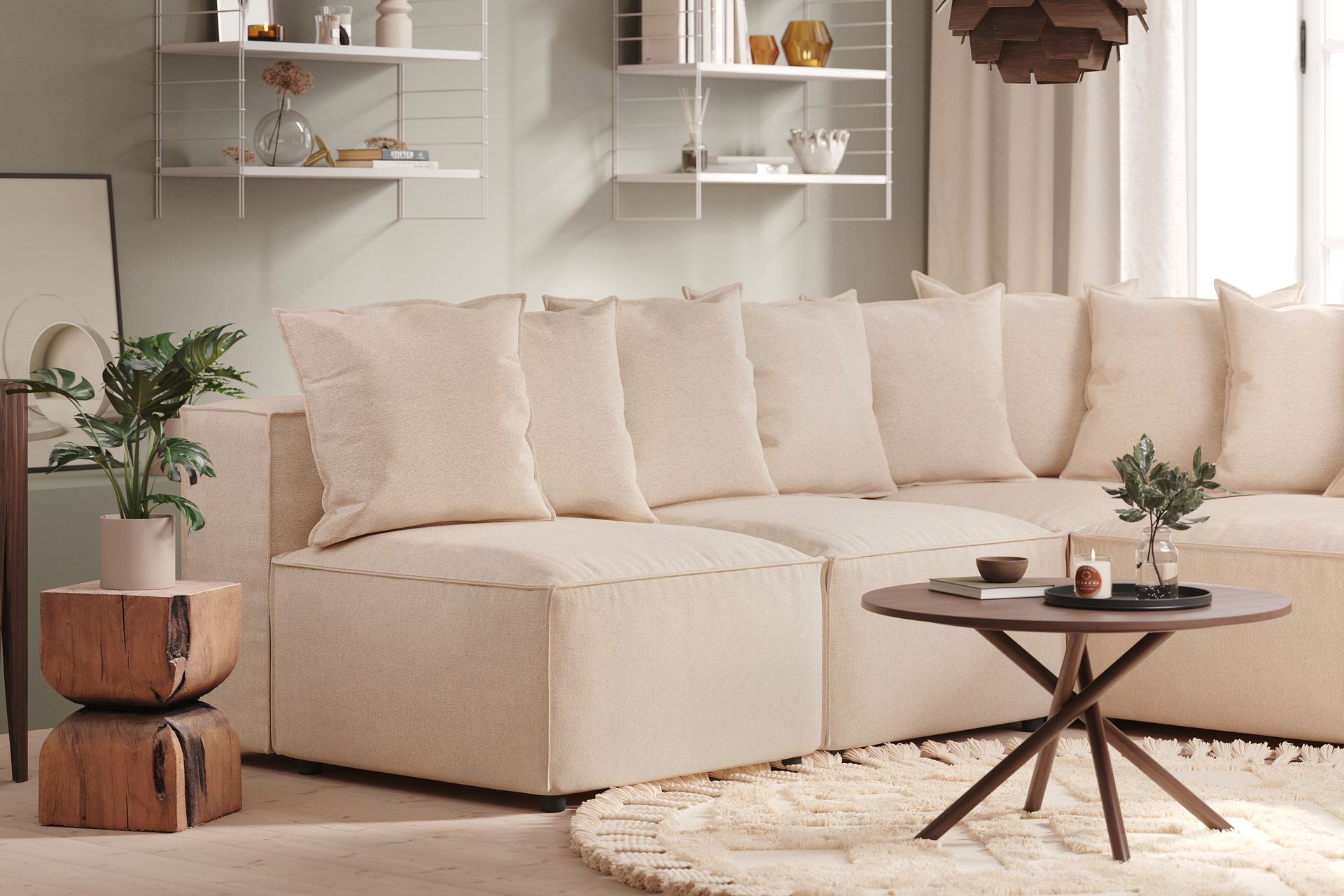 Cubo 5-seters L-formet Dyp Modulhjørnesofa i Stoff - Beige - Møbler - Sofaer - Hjørnesofaer