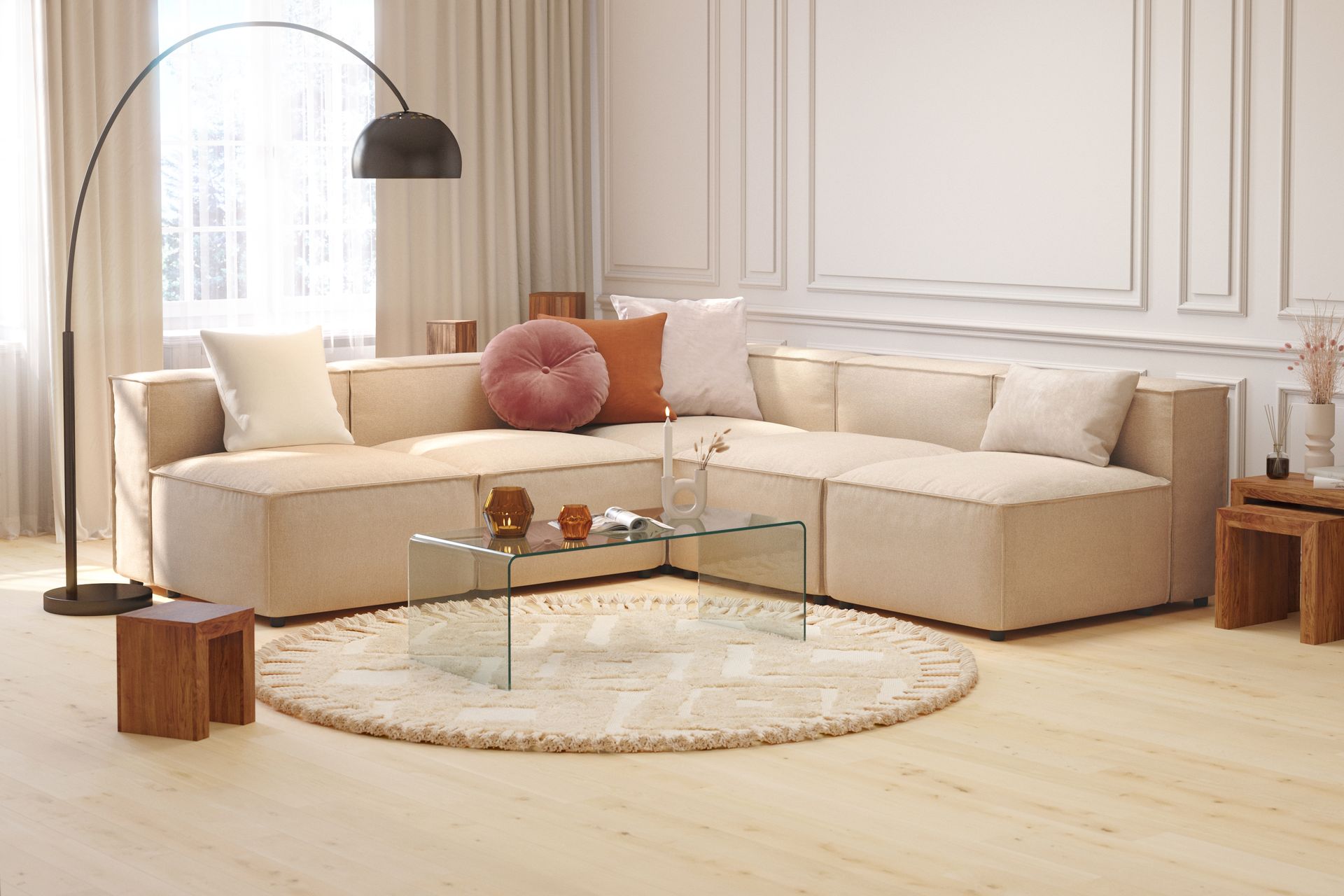 Cubo 5-seters L-formet Dyp Modulhjørnesofa i Stoff - Beige - Møbler - Sofaer - Hjørnesofaer