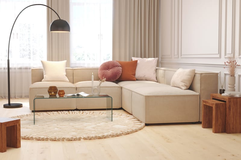 Cubo 5-seters L-formet Dyp Modulhjørnesofa i Stoff - Beige - Møbler - Sofaer - Hjørnesofaer