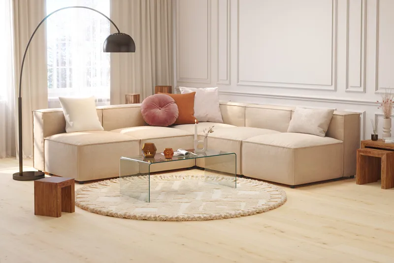 Cubo 5-seters L-formet Dyp Modulhjørnesofa i Stoff - Beige - Møbler - Sofaer - Hjørnesofaer