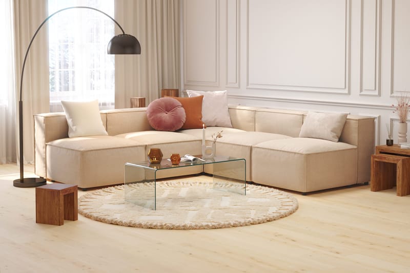 Cubo 5-seters L-formet Dyp Modulhjørnesofa i Stoff - Beige - Møbler - Sofaer - Hjørnesofaer
