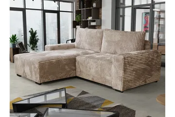 Denegal 3-seter Venstrevendt Sofa med Sjeselong 237 cm med Oppbevaring i Fløyel - Beige - Møbler - Sofaer - Sofaer med sjeselong - 3 seters sofa med divan