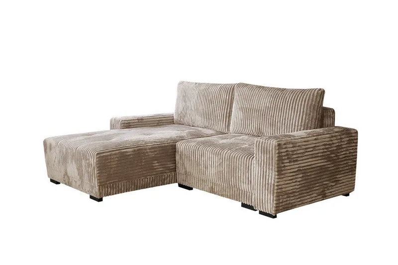 Denegal 3-seter Venstrevendt Sofa med Sjeselong 237 cm med Oppbevaring i Fløyel, Beige