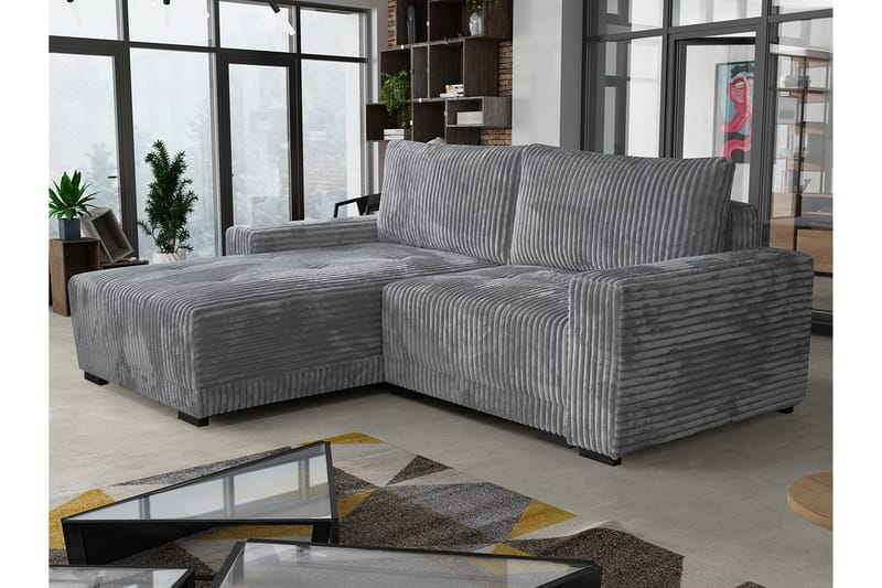 Denegal 3-seter Venstrevendt Sofa med Sjeselong 237 cm med Oppbevaring i Fløyel - Grå - Møbler - Sofaer - Sofaer med sjeselong - 3 seters sofa med divan