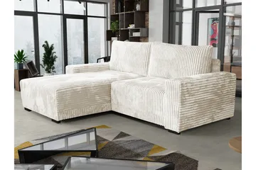 Denegal 3-seter Venstrevendt Sofa med Sjeselong 237 cm med Oppbevaring i Fløyel - Kremhvit - Møbler - Sofaer - Sofaer med sjeselong - 3 seters sofa med divan