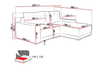 Denegal 3-seter Venstrevendt Sovesofa 130x190 cm med Oppbevaring i Fløyel - Grå - Møbler - Sofaer - Sovesofaer - Sovesofa divan