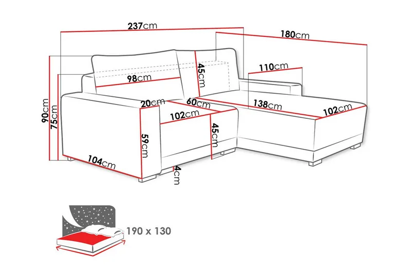 Denegal 3-seters Hjørnesofa - Møbler - Sofaer - Hjørnesofaer - Hjørnesofa med divan