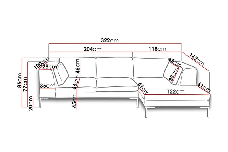 Divansovesofa Octavius 322x162x86 cm - Hjørnesofa med divan - Hjørnesofaer