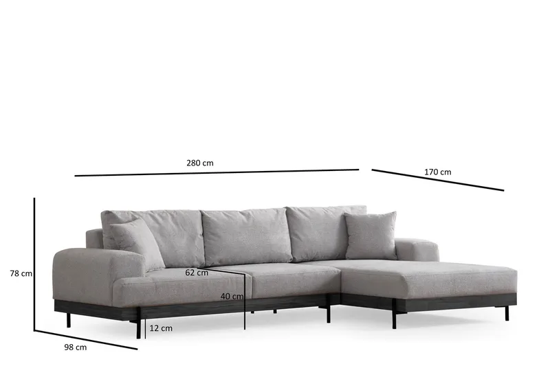 Eti Hjørnesofa 3-seter - Grå - Møbler - Sofaer - Sofaer med sjeselong - 4 seters sofa med divan