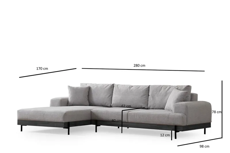 Eti Hjørnesofa 3-seter - Grå - Møbler - Sofaer - Sofaer med sjeselong - 4 seters sofa med divan