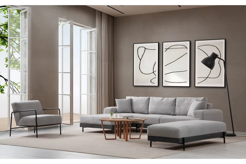 Eti Hjørnesofa 3-seter - Grå - Møbler - Sofaer - Sofaer med sjeselong - 4 seters sofa med divan