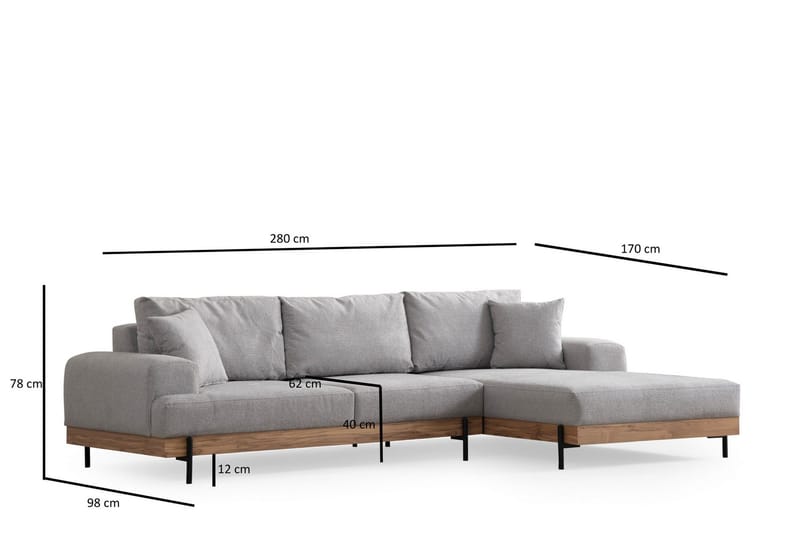 Eti Hjørnesofa 3-seter - Grå - Møbler - Sofaer - Hjørnesofaer