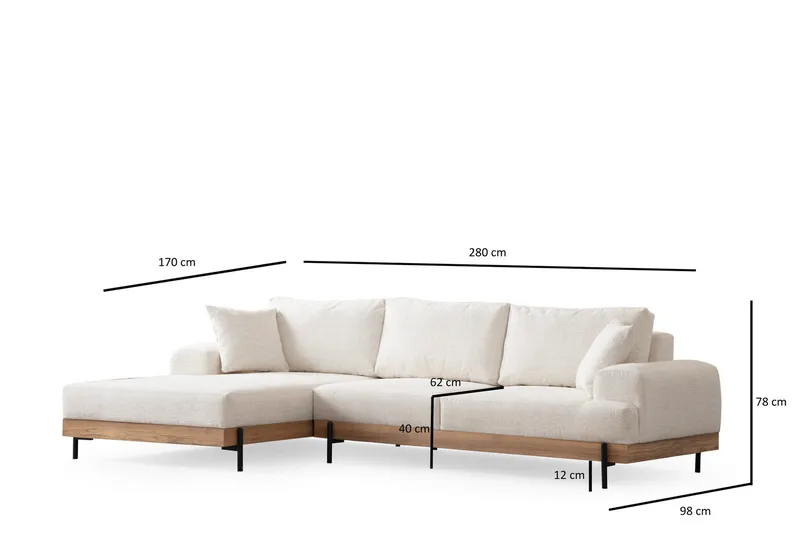 Eti Hjørnesofa 3-seter - Hvit - Møbler - Sofaer - Sofaer med sjeselong - 4 seters sofa med divan