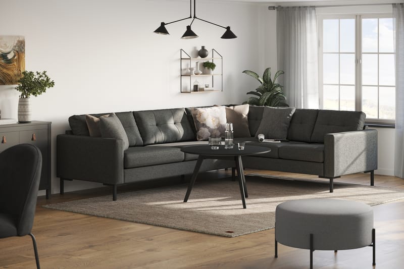 Frillestad 5-seters Høyrevendt L-formet Hjørnesofa i Stoff - Mørk grå - Møbler - Sofaer - Hjørnesofaer